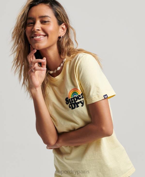 Superdry femmes t-shirt arc-en-ciel vintage D64Z2178 vêtements jaune