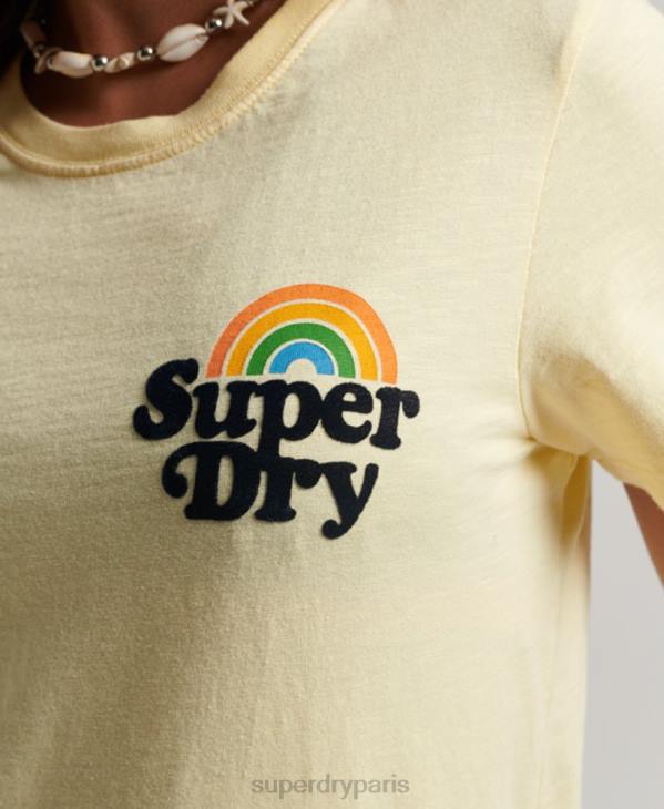 Superdry femmes t-shirt arc-en-ciel vintage D64Z2178 vêtements jaune