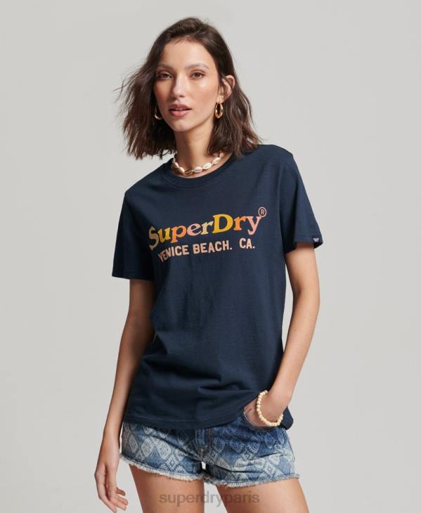 Superdry femmes t-shirt arc-en-ciel vintage D64Z2286 vêtements marine