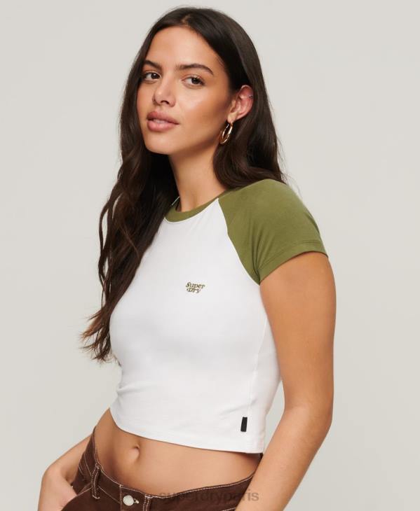Superdry femmes t-shirt bébé court de baseball D64Z2100 vêtements vert
