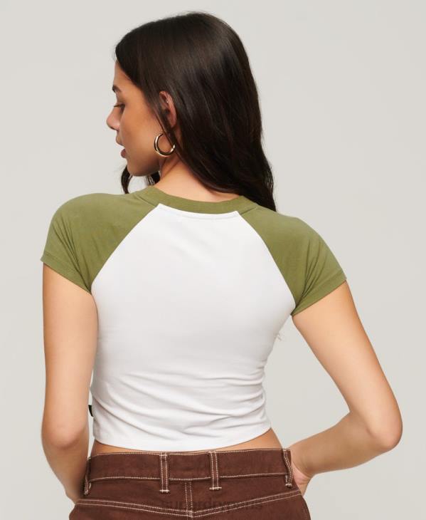 Superdry femmes t-shirt bébé court de baseball D64Z2100 vêtements vert