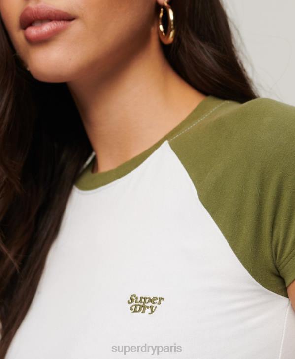 Superdry femmes t-shirt bébé court de baseball D64Z2100 vêtements vert
