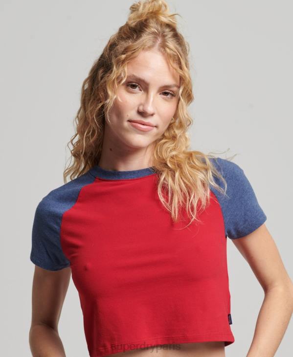 Superdry femmes t-shirt baseball court en coton bio D64Z6238 vêtements marine