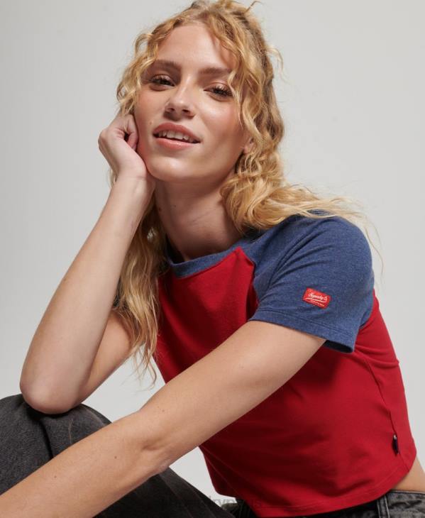 Superdry femmes t-shirt baseball court en coton bio D64Z6238 vêtements marine