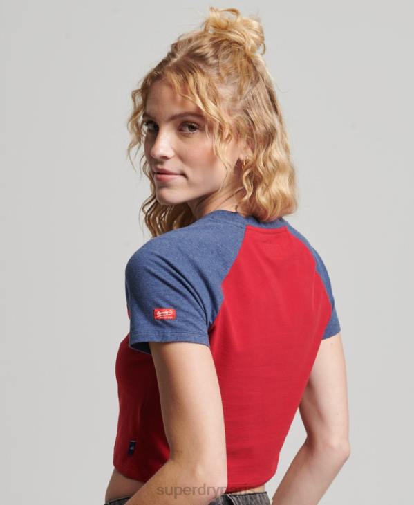 Superdry femmes t-shirt baseball court en coton bio D64Z6238 vêtements marine
