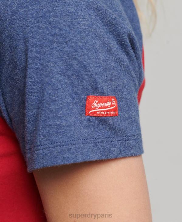 Superdry femmes t-shirt baseball court en coton bio D64Z6238 vêtements marine