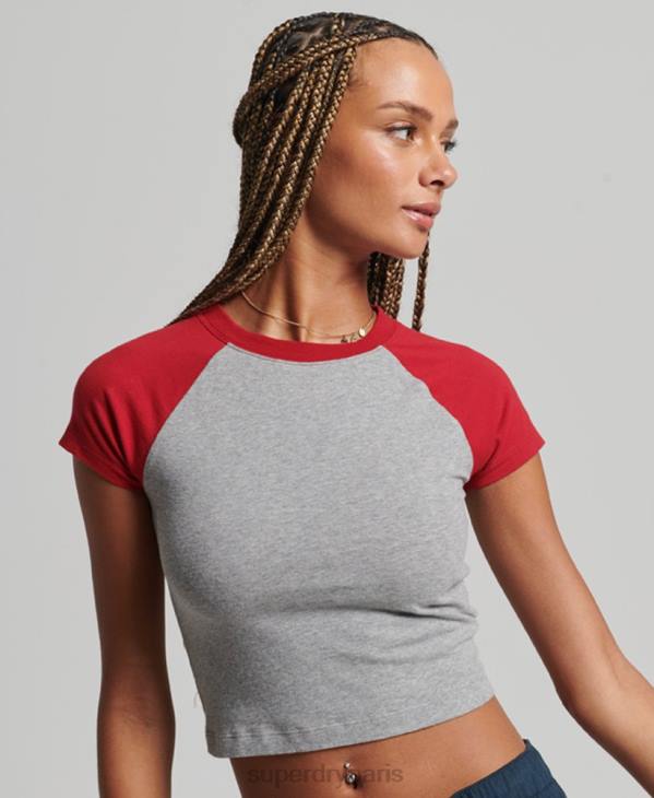 Superdry femmes t-shirt baseball court en coton bio D64Z6246 vêtements gris