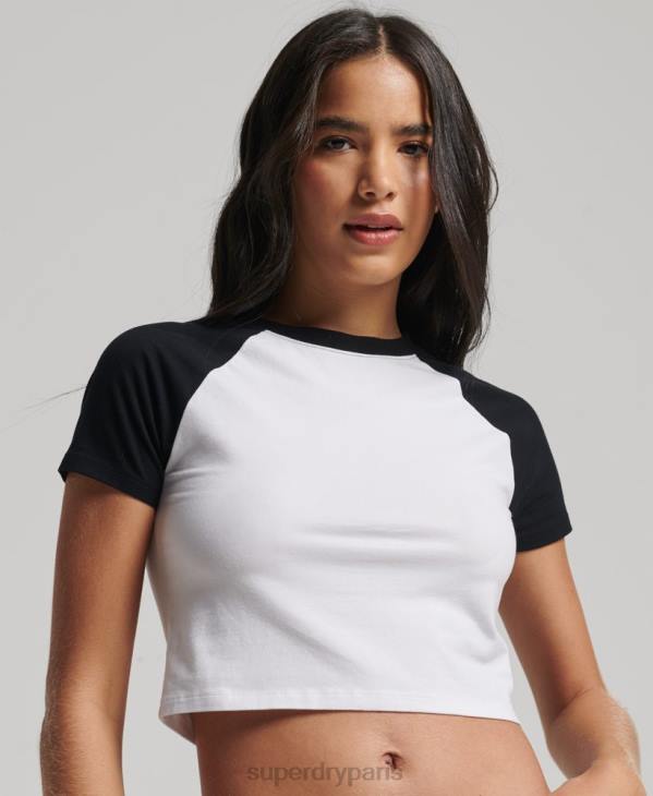 Superdry femmes t-shirt baseball court en coton bio D64Z6290 vêtements blanc