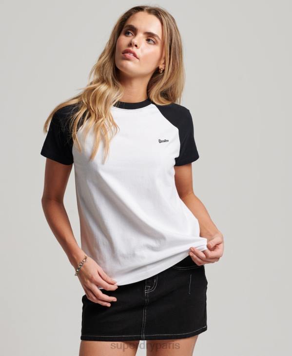 Superdry femmes t-shirt baseball vintage en coton bio D64Z2676 vêtements noir