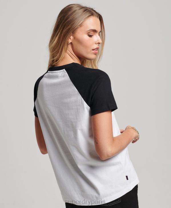 Superdry femmes t-shirt baseball vintage en coton bio D64Z2676 vêtements noir