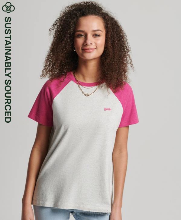Superdry femmes t-shirt baseball vintage en coton bio D64Z2768 vêtements blanc