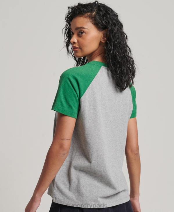 Superdry femmes t-shirt baseball vintage en coton bio D64Z6186 vêtements vert