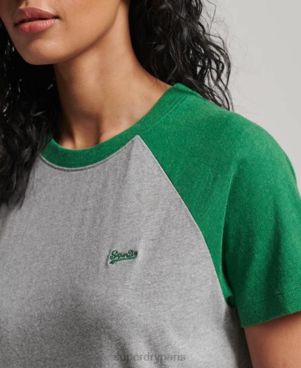 Superdry femmes t-shirt baseball vintage en coton bio D64Z6186 vêtements vert