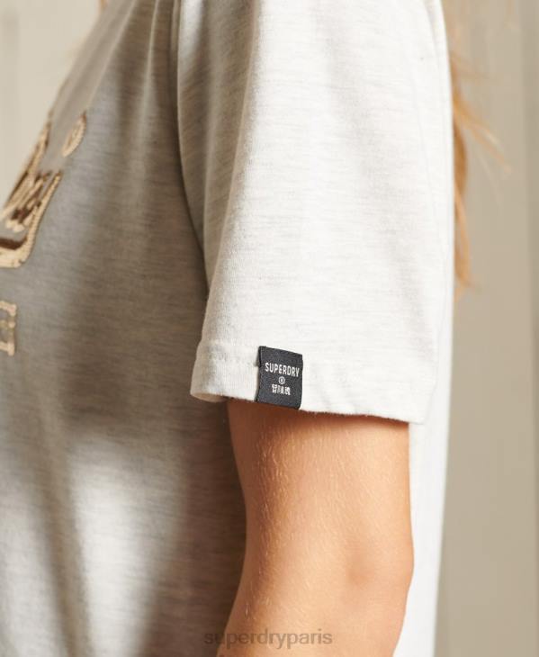 Superdry femmes t-shirt bohème scintillant à logo vintage D64Z6774 vêtements beige