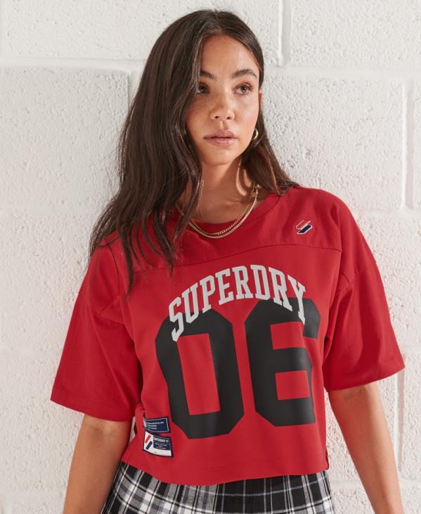 Superdry femmes t-shirt boxy arc universitaire D64Z2814 vêtements rouge