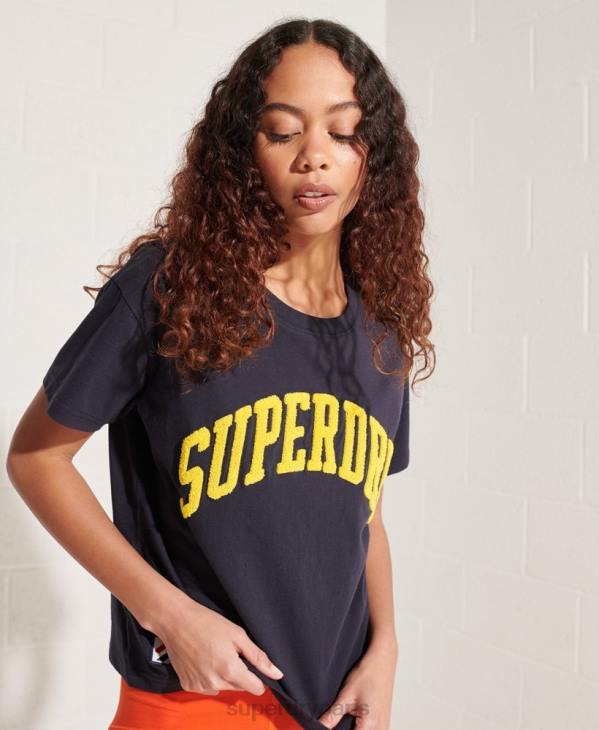 Superdry femmes t-shirt boxy arc universitaire D64Z2842 vêtements marine