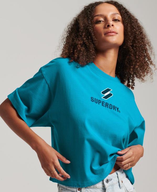 Superdry femmes t-shirt boxy à code empilé D64Z2702 vêtements bleu