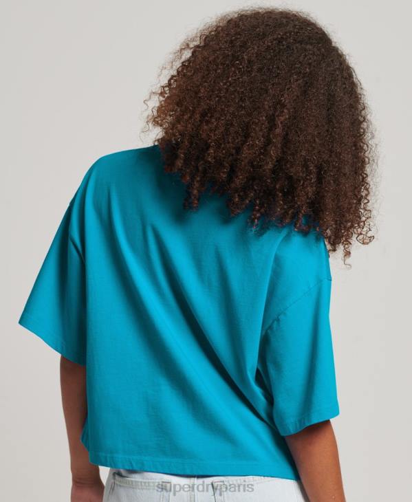 Superdry femmes t-shirt boxy à code empilé D64Z2702 vêtements bleu