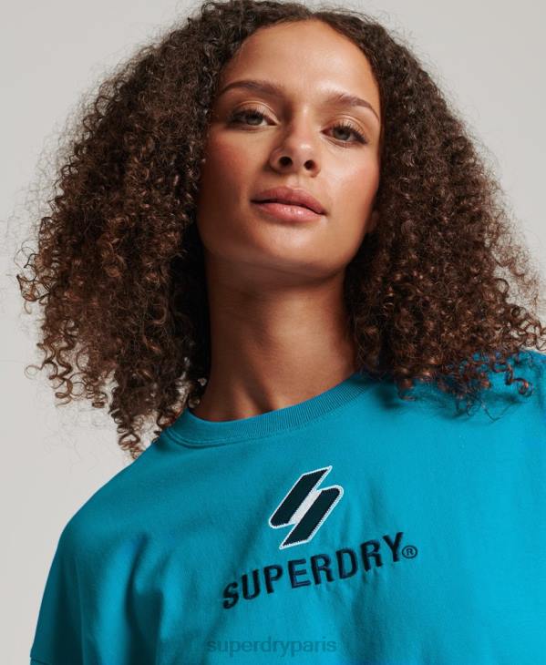 Superdry femmes t-shirt boxy à code empilé D64Z2702 vêtements bleu