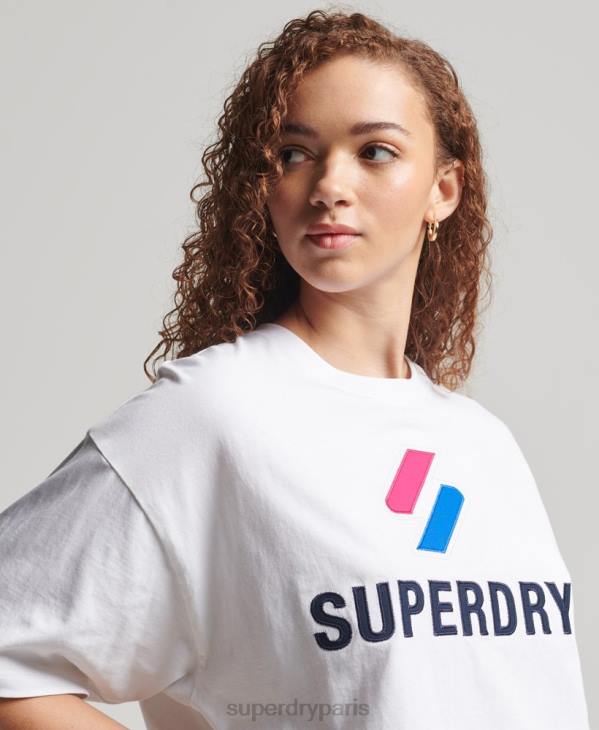 Superdry femmes t-shirt boxy à code empilé D64Z2737 vêtements blanc