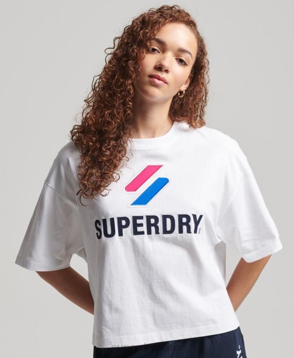 Superdry femmes t-shirt boxy à code empilé D64Z2737 vêtements blanc