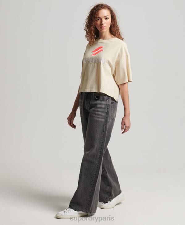 Superdry femmes t-shirt boxy à code empilé D64Z2776 vêtements crème