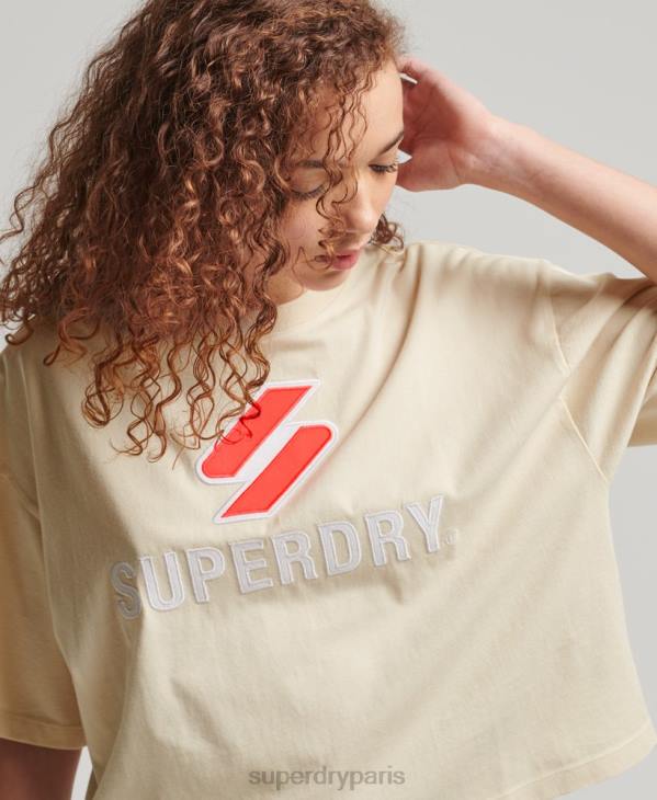Superdry femmes t-shirt boxy à code empilé D64Z2776 vêtements crème