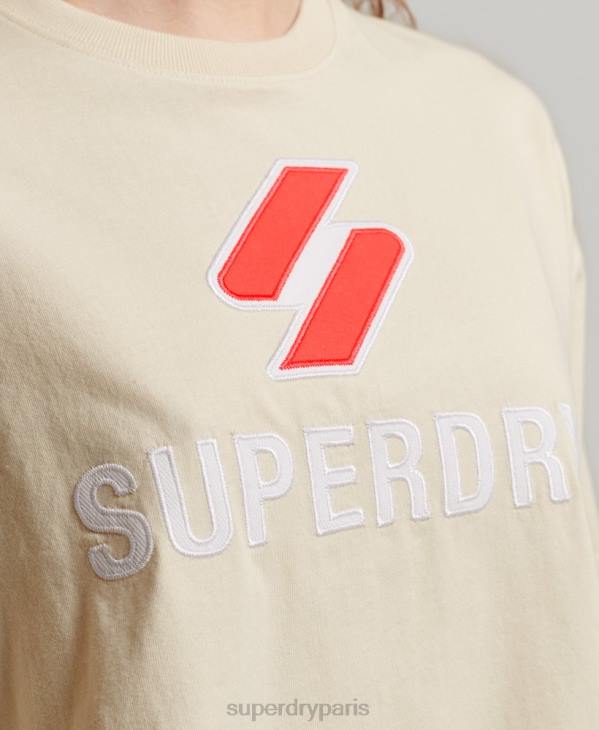 Superdry femmes t-shirt boxy à code empilé D64Z2776 vêtements crème