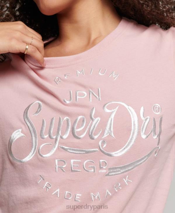 Superdry femmes t-shirt brodé de script premium D64Z6307 vêtements rose