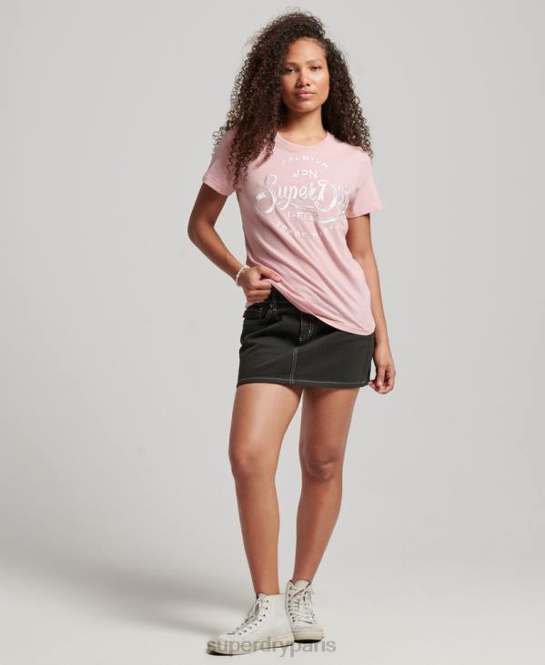 Superdry femmes t-shirt brodé de script premium D64Z6307 vêtements rose