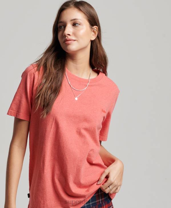 Superdry femmes t-shirt brodé logo vintage en coton bio D64Z2306 vêtements corail