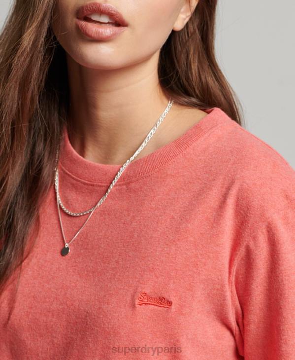 Superdry femmes t-shirt brodé logo vintage en coton bio D64Z2306 vêtements corail