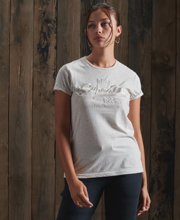 Superdry femmes t-shirt brodé ton sur ton à logo vintage D64Z6305 vêtements gris clair