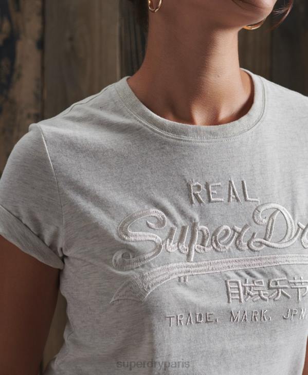 Superdry femmes t-shirt brodé ton sur ton à logo vintage D64Z6305 vêtements gris clair