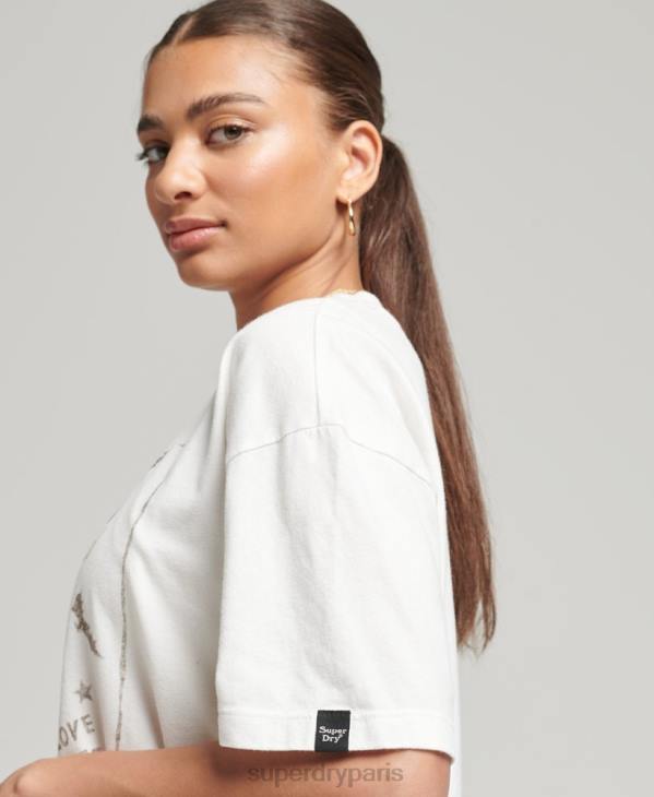 Superdry femmes t-shirt céleste vintage D64Z2687 vêtements blanc