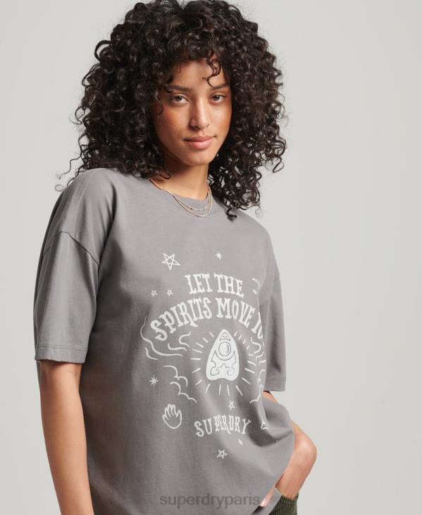 Superdry femmes t-shirt céleste vintage D64Z2740 vêtements gris clair