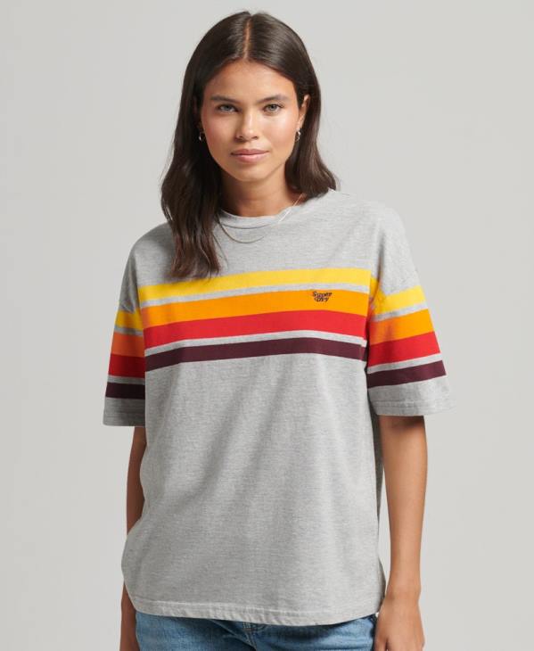 Superdry femmes t-shirt cali stripe 2.0 en coton bio D64Z6220 vêtements gris clair