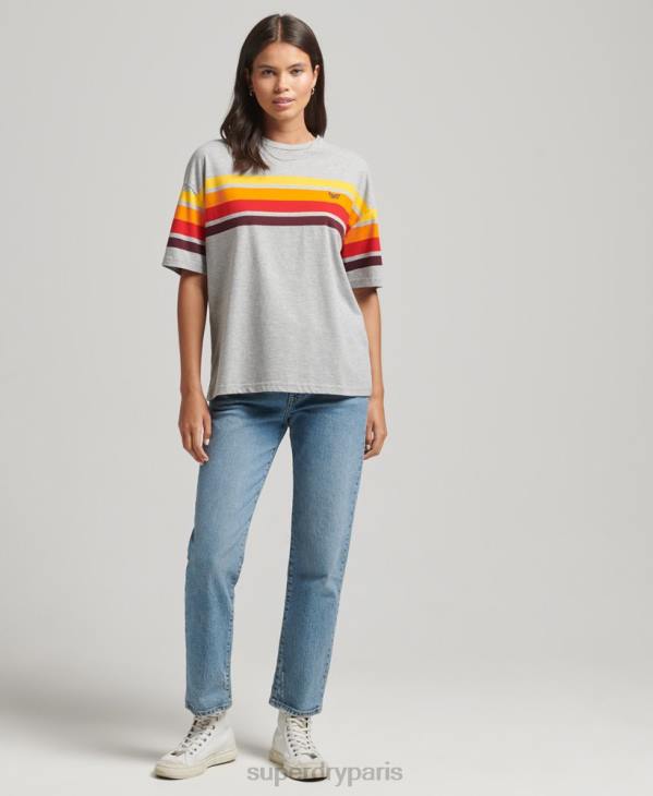 Superdry femmes t-shirt cali stripe 2.0 en coton bio D64Z6220 vêtements gris clair