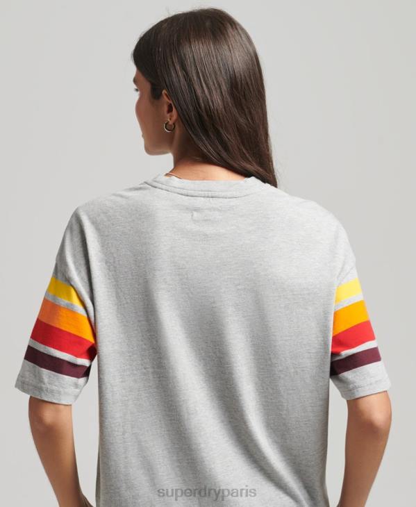 Superdry femmes t-shirt cali stripe 2.0 en coton bio D64Z6220 vêtements gris clair