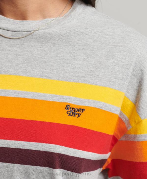 Superdry femmes t-shirt cali stripe 2.0 en coton bio D64Z6220 vêtements gris clair