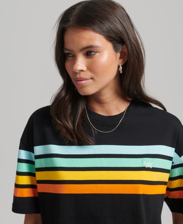 Superdry femmes t-shirt cali stripe 2.0 en coton bio D64Z6256 vêtements noir
