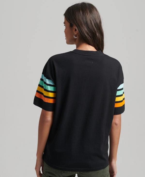 Superdry femmes t-shirt cali stripe 2.0 en coton bio D64Z6256 vêtements noir