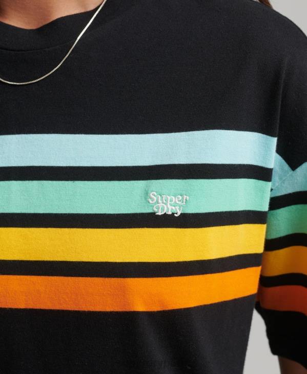 Superdry femmes t-shirt cali stripe 2.0 en coton bio D64Z6256 vêtements noir