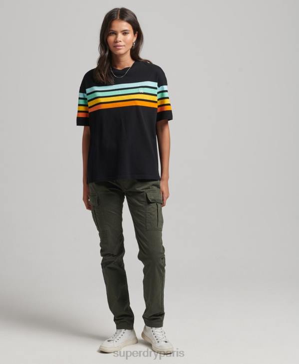 Superdry femmes t-shirt cali stripe 2.0 en coton bio D64Z6256 vêtements noir