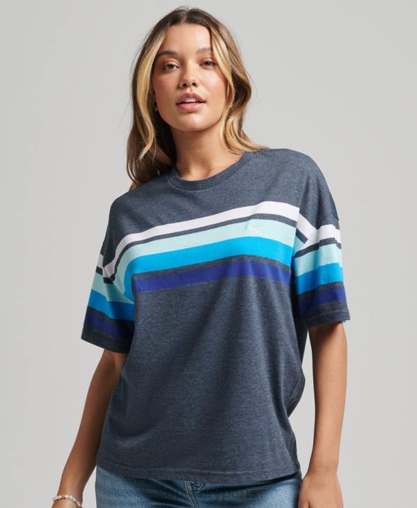 Superdry femmes t-shirt cali stripe 2.0 en coton bio D64Z6272 vêtements marine