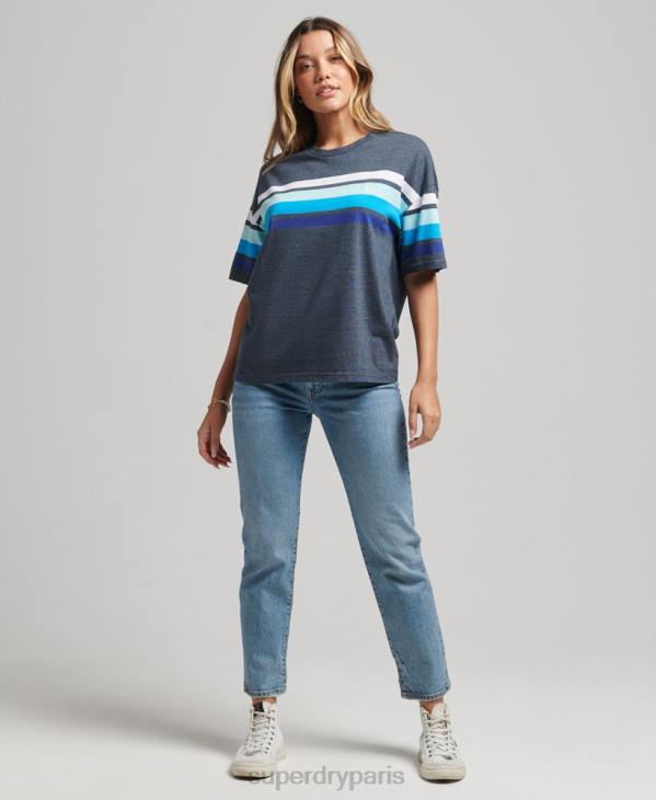 Superdry femmes t-shirt cali stripe 2.0 en coton bio D64Z6272 vêtements marine