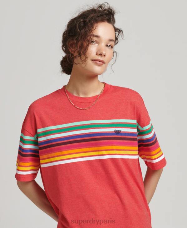 Superdry femmes t-shirt cali stripe 2.0 en coton bio D64Z6294 vêtements rouge
