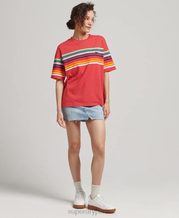 Superdry femmes t-shirt cali stripe 2.0 en coton bio D64Z6294 vêtements rouge