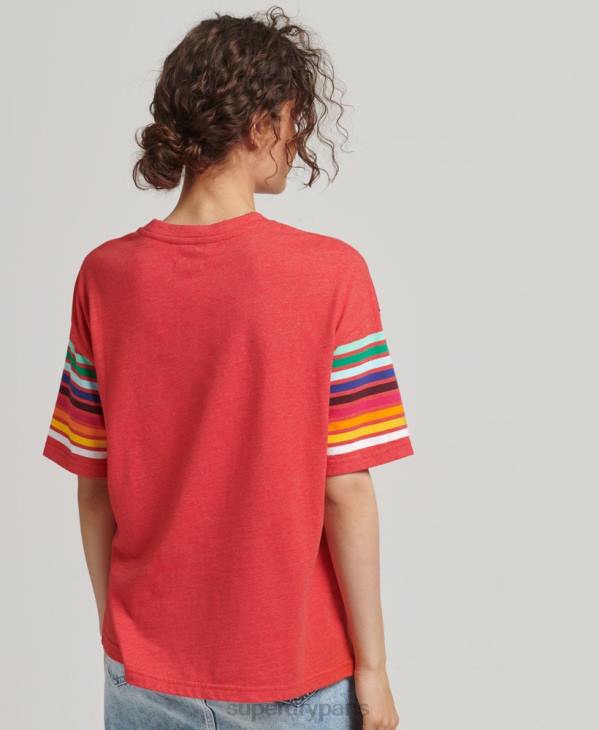 Superdry femmes t-shirt cali stripe 2.0 en coton bio D64Z6294 vêtements rouge