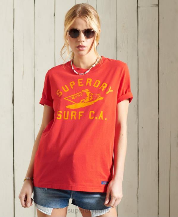 Superdry femmes t-shirt cali surf classique D64Z6292 vêtements rouge